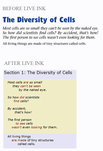 exemplo de texto antes e depois da formatação sintática-visual